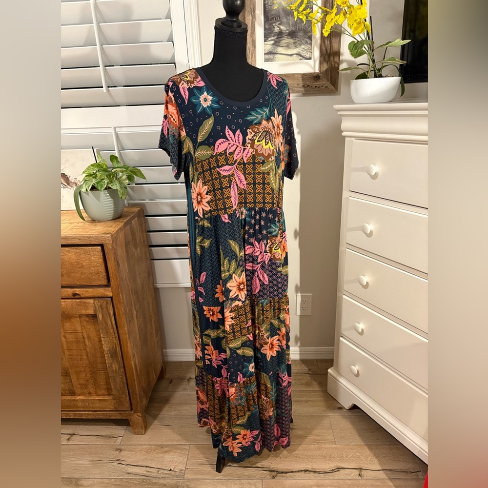 Johnny Was DELFINO TIERED CAP SLEEVE MAXI DRESS, XL